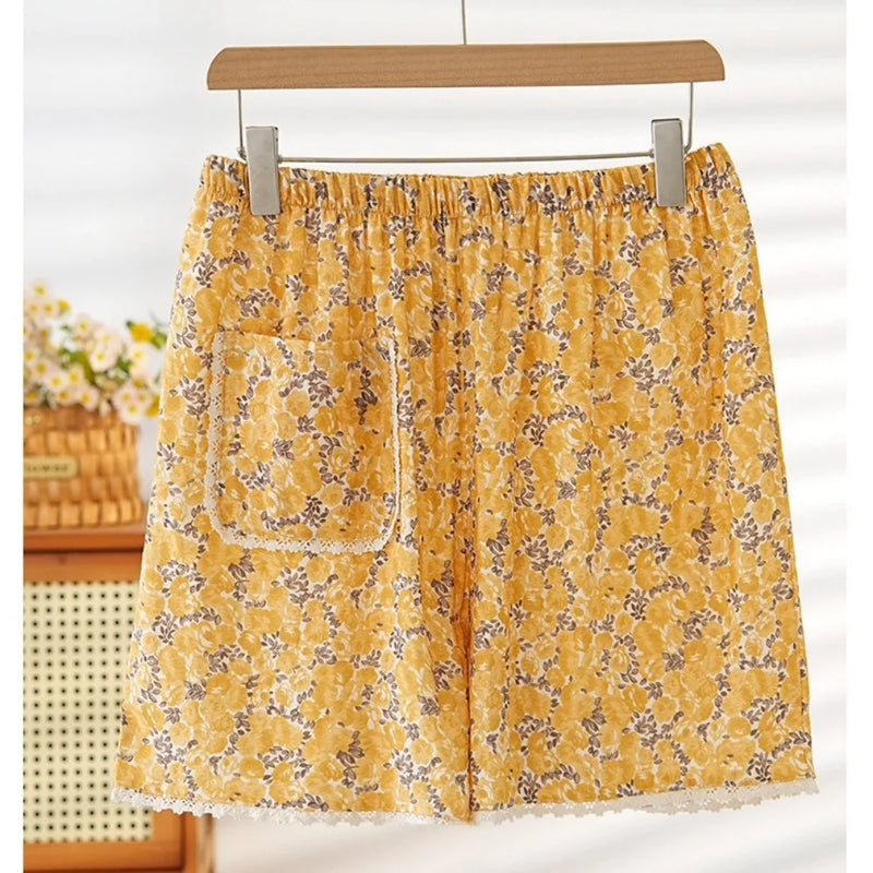 Casual Home Pants Lounge Wear Summer Women's Sleeping Pants 100% Cotton Knitted Elastic Waist Shorts Homewear Sleeping Bottoms