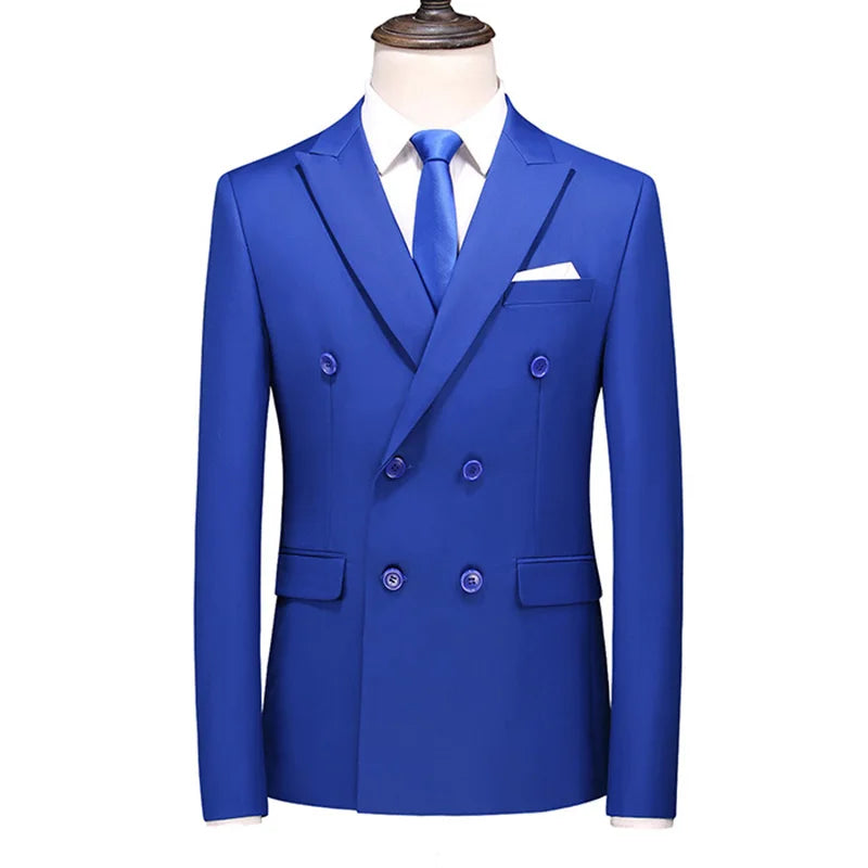 Men's Blue Long-sleeved Suit Jacket, Double-breasted Business Coat, Asian Size Slim fit Blazer,Available in Green,Red,Black,Gray
