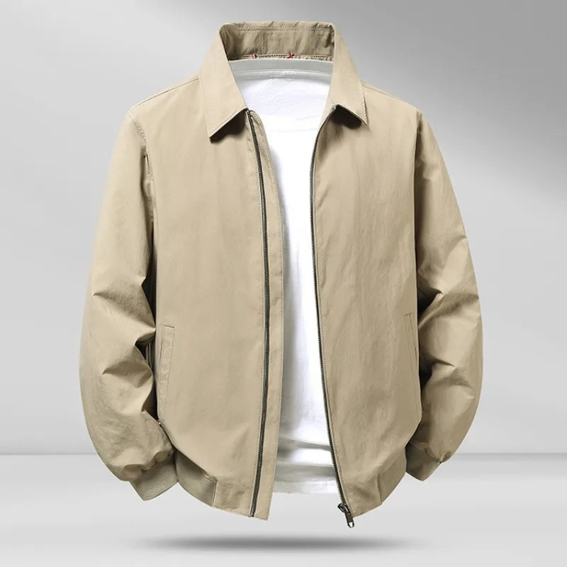Men's Casual Turn-down Collar Jacket Lightweight Windproof Anti-Wrinkle Zip Front Spring Autumn Coat