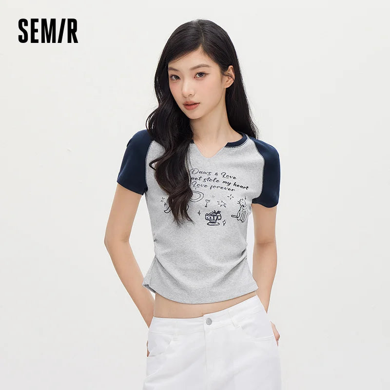 Semir Women Tshirt Short Length Printed Slim Fit Raglan Sleeve Cool Stylish 2026 Summer Fashion Casual Comfortable Top