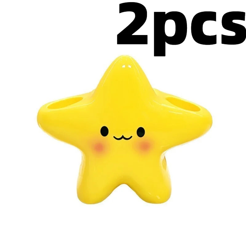 1/2pcs Cute Star Toothbrush Holder Cartoon Face Freestanding Rack Durable Bathroom Storage Organizer for Toothpaste Toothbrush