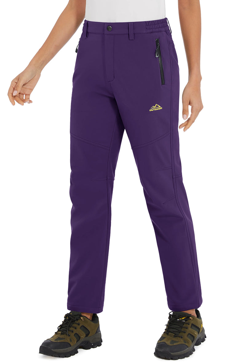TACVASEN Womens Winter Waterproof pants Fleece Lined  Softshell Trousers With Zipper Pockets Thermal Cargo Outdoor Ski Pants