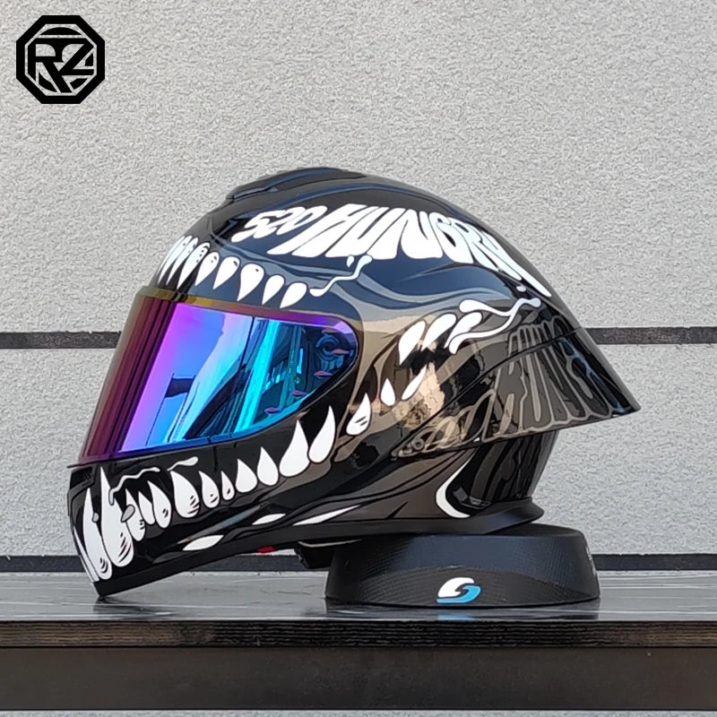 ORZ Motorcycle Helmet with Customized Large Rear Wing Full Face Adult Racing Capacetes de Moto DOT Approved