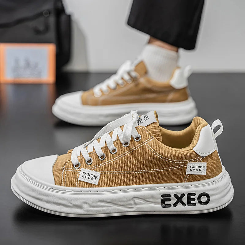 Men's casual canvas shoes four seasons new breathable light soft sole outdoor walking shoes fashion Thick sole sports board shoe