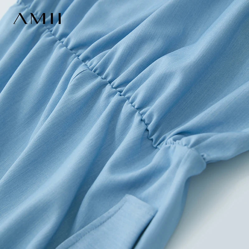 រ៉ូប AMII Comfort Vented ដៃខ្លី ពណ៌ចម្រុះ រដូវក្តៅ ឆ្នាំ២០២៥ សម្រាប់នារីការិយាល័យ ចង្កេះរាបស្មើ លំនាំប៉ាក់ រ៉ូបរលុង សម្រាប់នារី 12552024