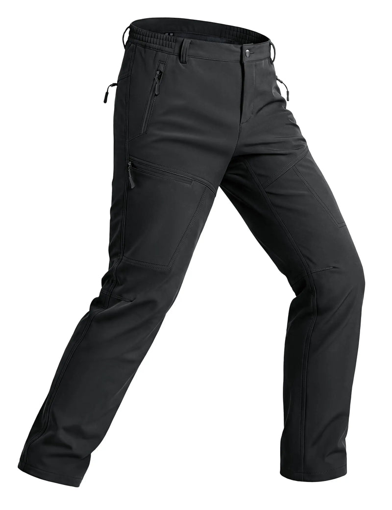 TACVASEN Mens Snow Ski Pants Fleece Winter Outdoor Hiking Waterproof Pants Themal Zipper Pockets Windproof Softshell Cargo Work