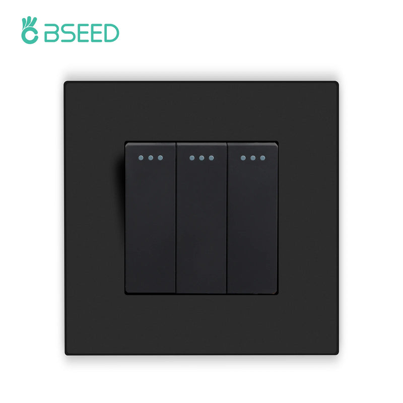 BSEED 1/2/3Gang 1Way Button Light Switch With Wall EU Socket Power Outlets Plastic Panel Mechanical Wall Light Switch On Off