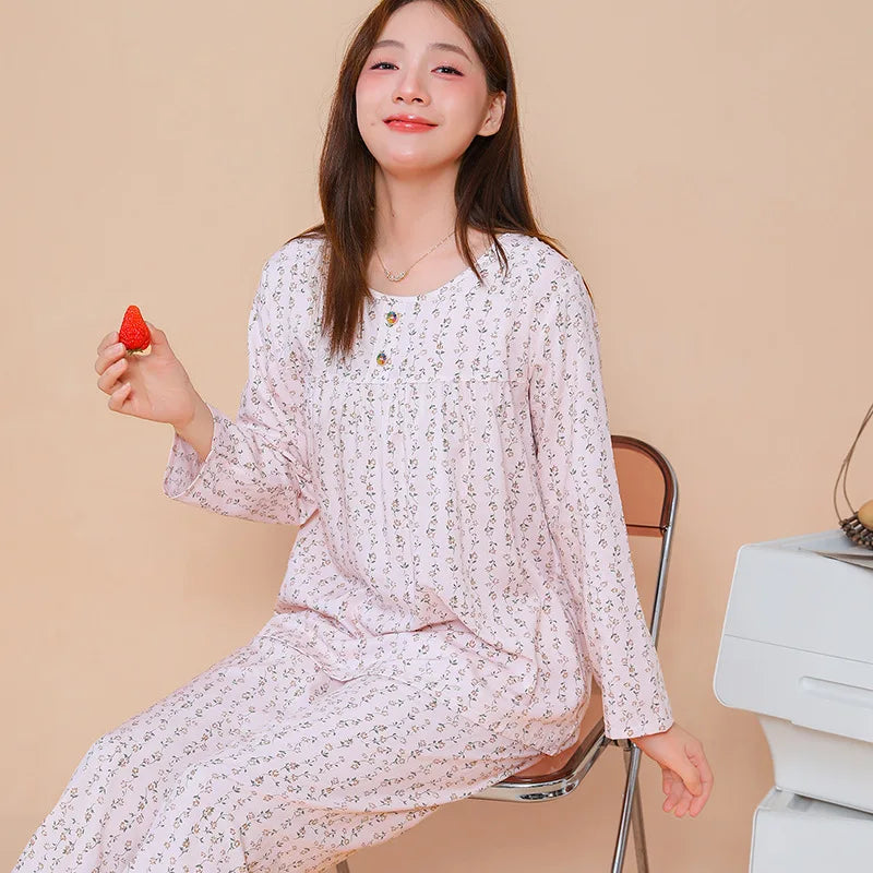 2 Pieces Set for Woman Pajamas Spring Autumn Long Sleeve Pyjama Set Floral Sleepwear Women's Night Wear Pijama Loungewear Set