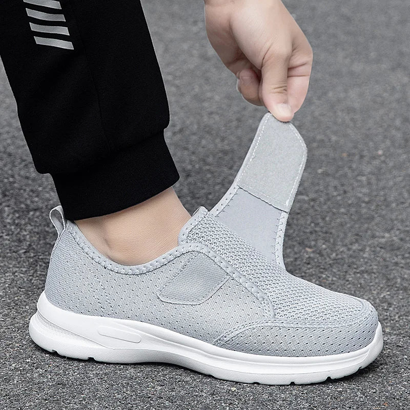 Adjustable Mesh Walking Shoes Breathable Lightweight Sneakers with Hook and Loop Non-Slip Soft Sole Comfort Shoes for Elderly