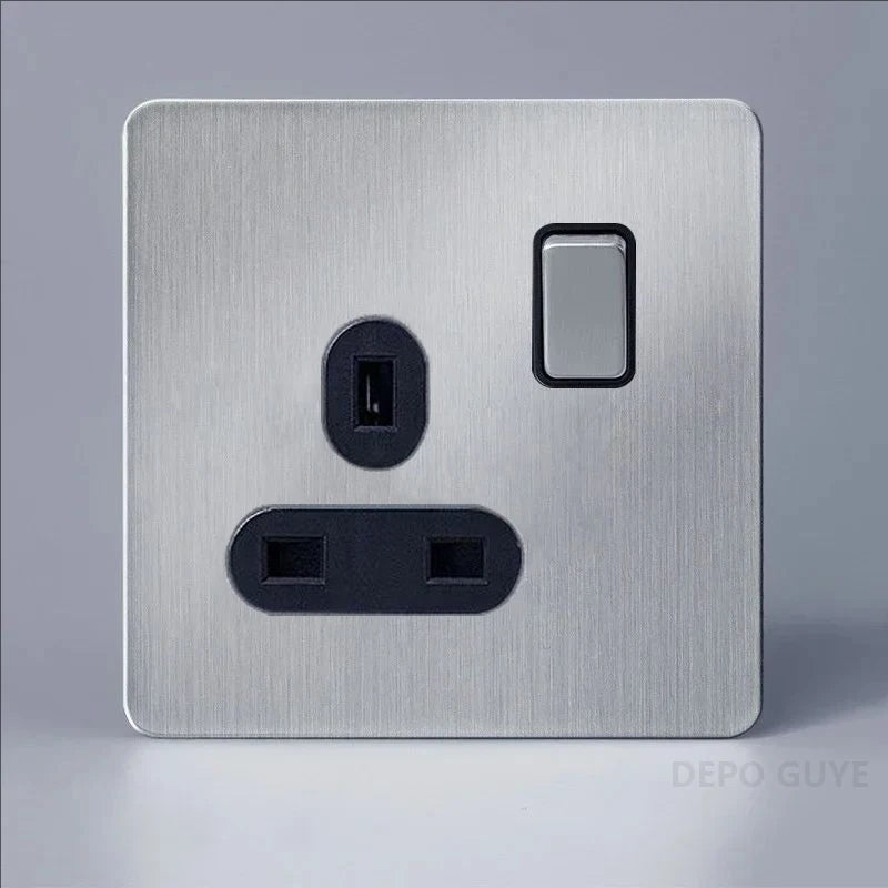 Retro EU France Socket Stainless Steel Brushed Double Power Outlet Toggle Metal Lever 1-4 Gang 2Way Wall Light Switch Panel RJ45