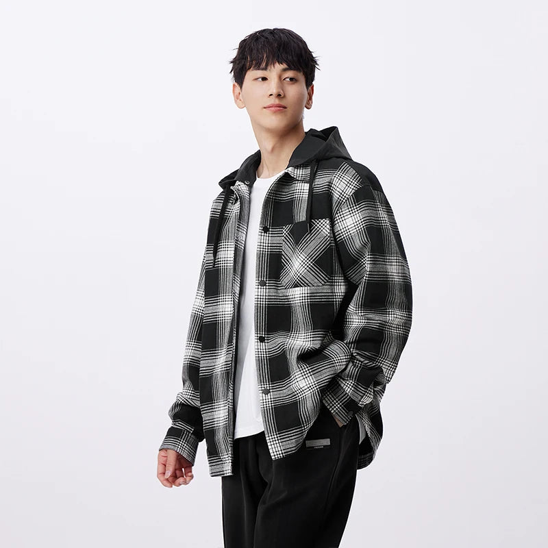 Semir Men Jacket Hooded Detachable Colorblock Plaid Patchwork Casual Outdoor Loose Classic 2026 Autumn Outerwear Daily Wear