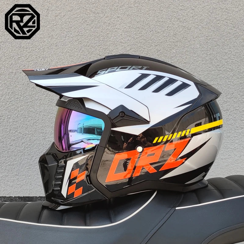 ORZ modular multifunctional combination motorcycle helmet Black Warrior retro style full face helmet DOT personalized helmet