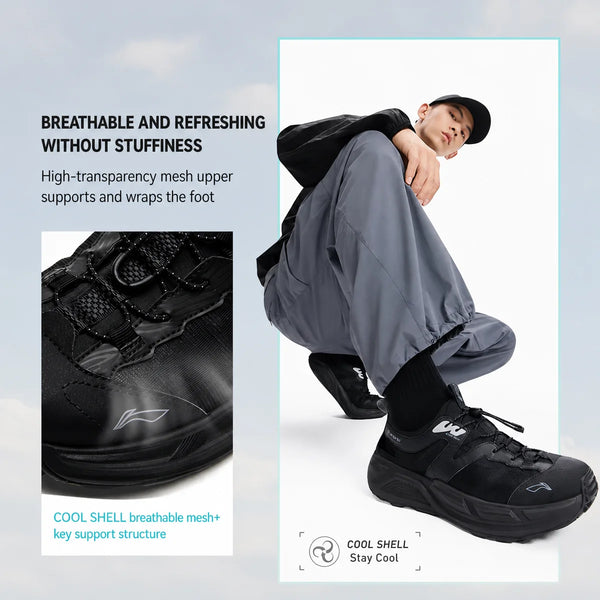 ស្បែកជើងកវែង Li-Ning Unisex WUI COBBLES សម្រាប់ពាក់ក្រៅផ្ទះ មានខ្យល់ចេញចូលបានល្អ ស្រូបយកឆក់ ទម្ងន់ស្រាល រឹងមាំ ស្បែកជើងកវែងសម្រាប់ដើរលេងកម្សាន្ត AGHW003