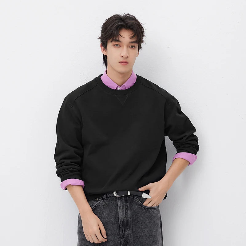 Semir Versatile Hoodie Men Spring Solid O Neck Long Sleeve Soft Comfortable Casual Basic Layer Daily Top