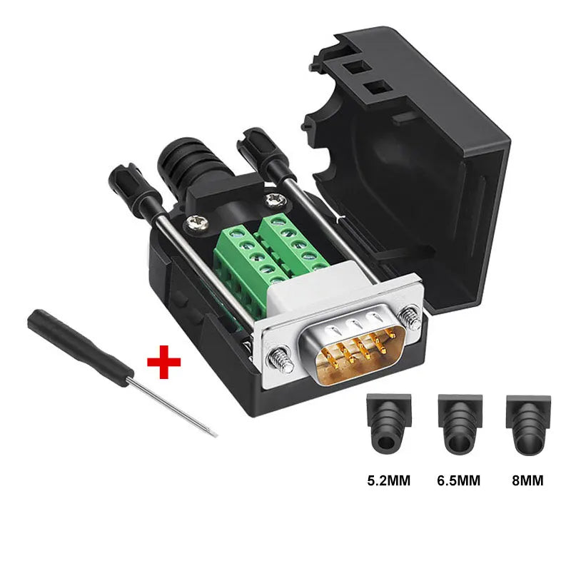 DB9 RS232 Connector D-SUB 9 Pin Male Female Plug RS485 Breakout Terminals 21-24 AWG Wire Solderless Connectors