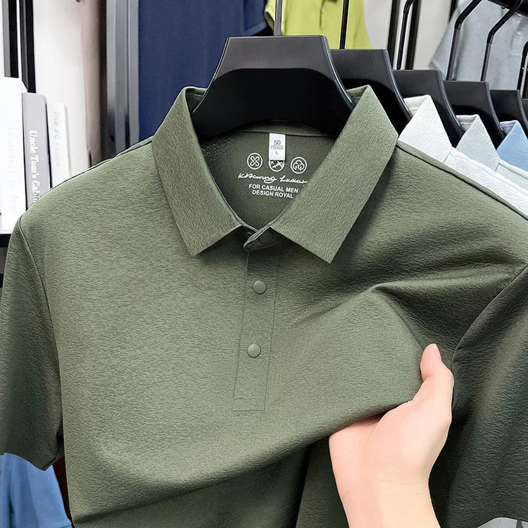 Men's Textured Polo Shirt Short Sleeve – Stretchy Blend, Soft Breathable, Multi-Color, Business Casual Summer Top