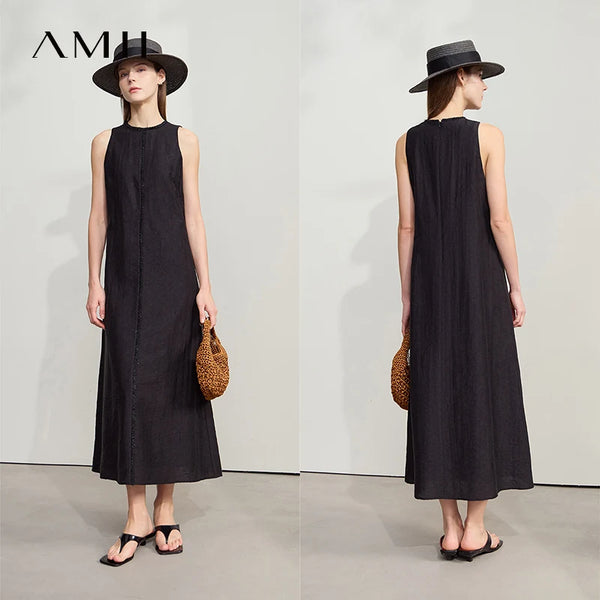 រ៉ូប AMII Minimalist ឆ្នាំ ២០២៥ មុខរបររដូវក្តៅ ដៃអាវគ្មានដៃ ឆើតឆាយ មានខ្យល់ចេញចូលបានល្អ រ៉ូបការិយាល័យ ប្រណីត កអាវវែង សម្រាប់នារី 12542086