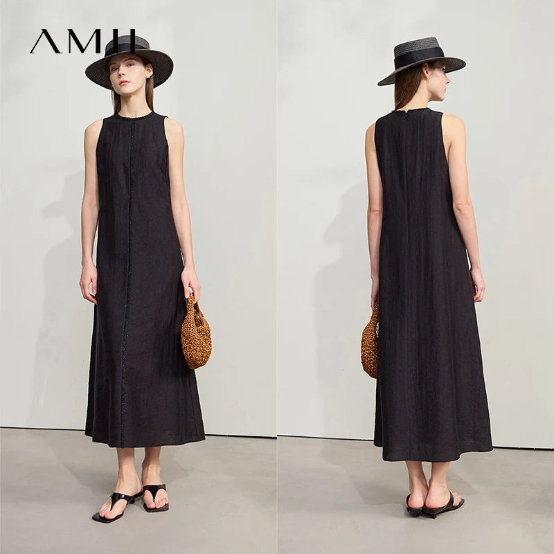 រ៉ូប AMII Minimalist ឆ្នាំ ២០២៥ មុខរបររដូវក្តៅ ដៃអាវគ្មានដៃ ឆើតឆាយ មានខ្យល់ចេញចូលបានល្អ រ៉ូបការិយាល័យ ប្រណីត កអាវវែង សម្រាប់នារី 12542086