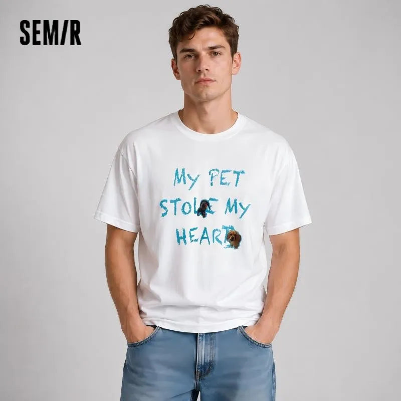 Semir Mens Tshirt 2026 Cute Animal Sticker Printed Knitted Trendy Loose Crew Neck Casual
