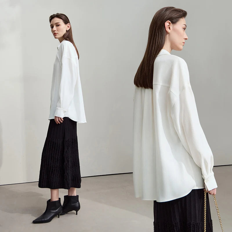 អាវ AMII រចនាបែប Minimalism រដូវស្លឹកឈើជ្រុះឆ្នាំ ២០២៥ អាវថ្មីសម្រាប់នារីការិយាល័យ អាវរលុង ស្មាទម្លាក់ រោមចៀម ដៃវែង អាវធម្មតា 12523099