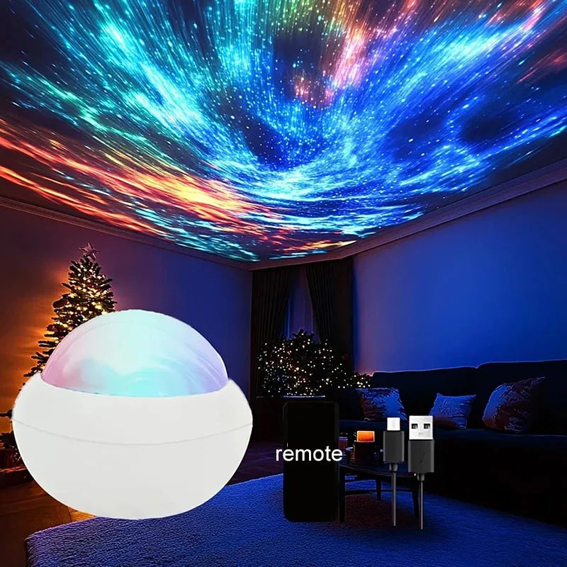 Northern Lights Starry Sky Projector Lamp USB 360° Aurora Ball Atmosphere Night Lights for with Remote Control Room Party Decor
