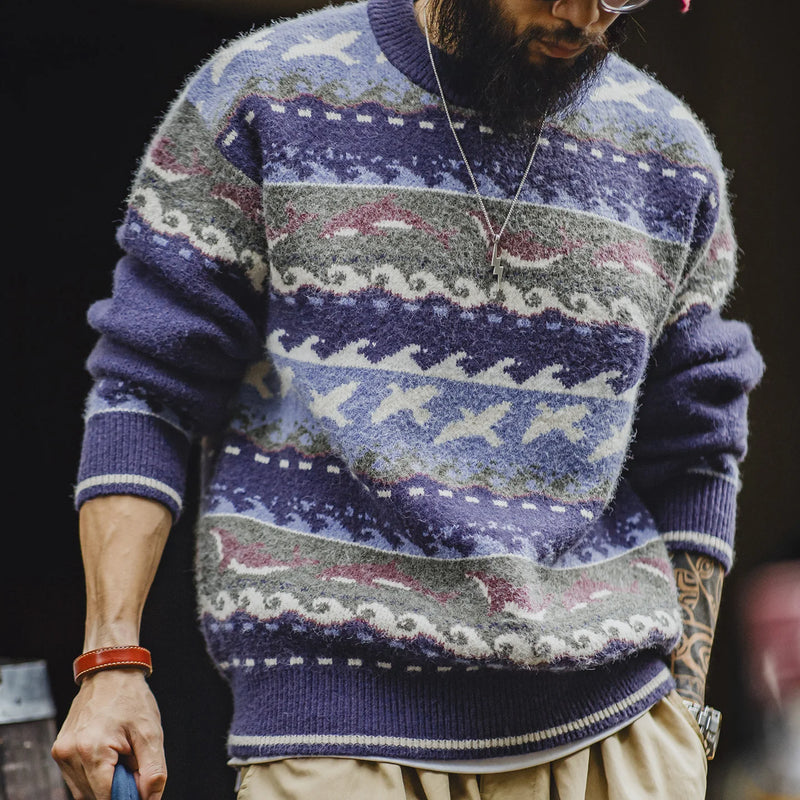 អាវយឺត Maden Vintage សម្រាប់បុរស ម៉ាក Fair Isle កមូល សាច់ទន់ ងាយស្រួលពាក់ សម្រាប់រដូវស្លឹកឈើជ្រុះ រដូវរងា ងាយស្រួលប្រើប្រាស់