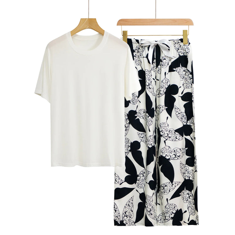 Women's Pajamas Spring Summer Sleepwear Suit New Comfortable Short-sleeved Pants Set Modal Two-piece Loungewear Home Clothes
