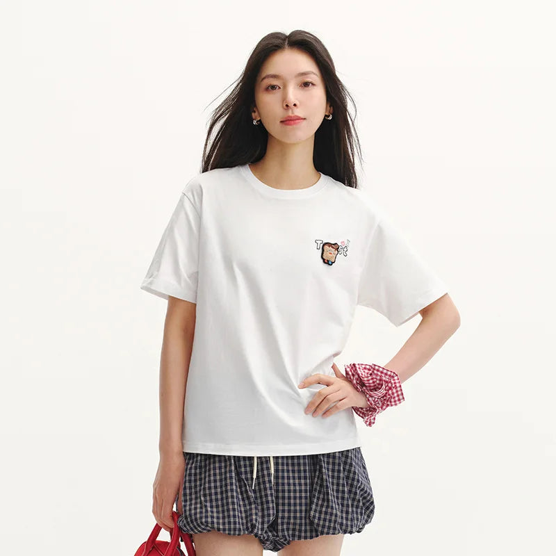 Semir Women Tshirt Cotton Embroidered Fashion Pattern Casual Versatile Top 2026 Summer Simple Style Daily Comfort Wear