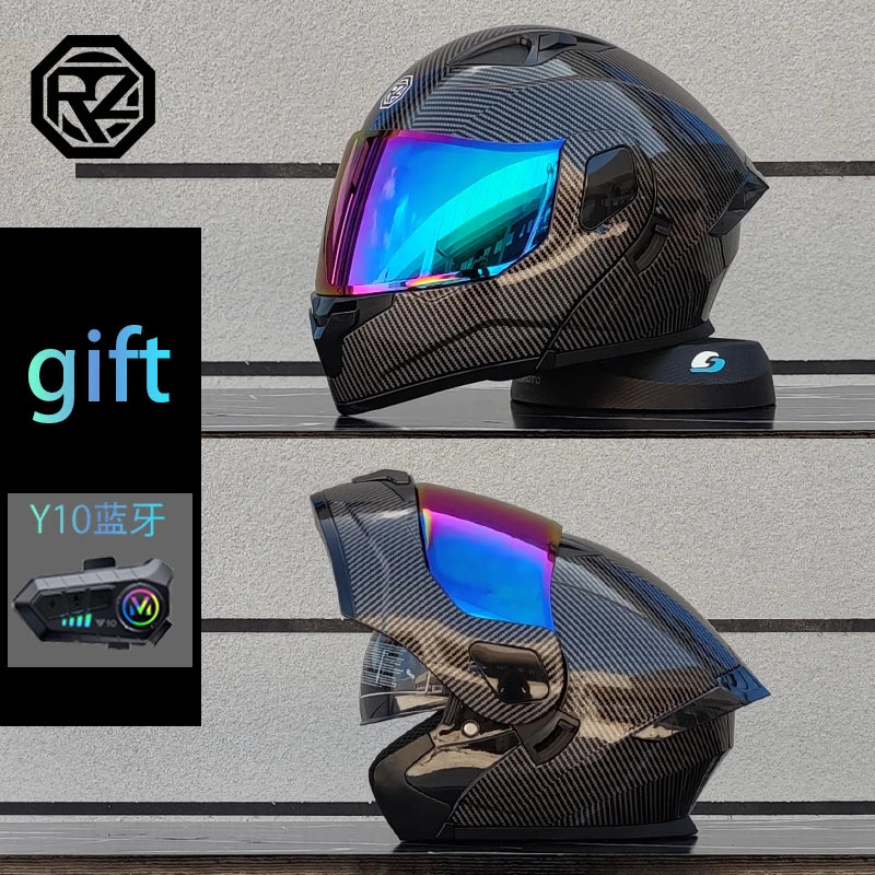 ORZ Motorcycle Helmet Modular Flip Helmet Dual Lens Full Helmet Comes with Bluetooth Earphones Model 103