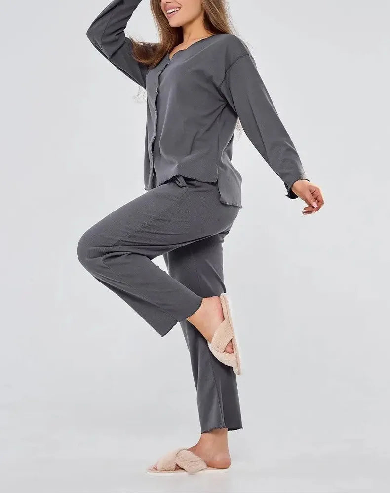 European Style Modal Pajamas Sets Women's Long Sleeves Sleepwear Spring Autumn Home Clothes Casual Pyjamas Femmes 2 Piece Set