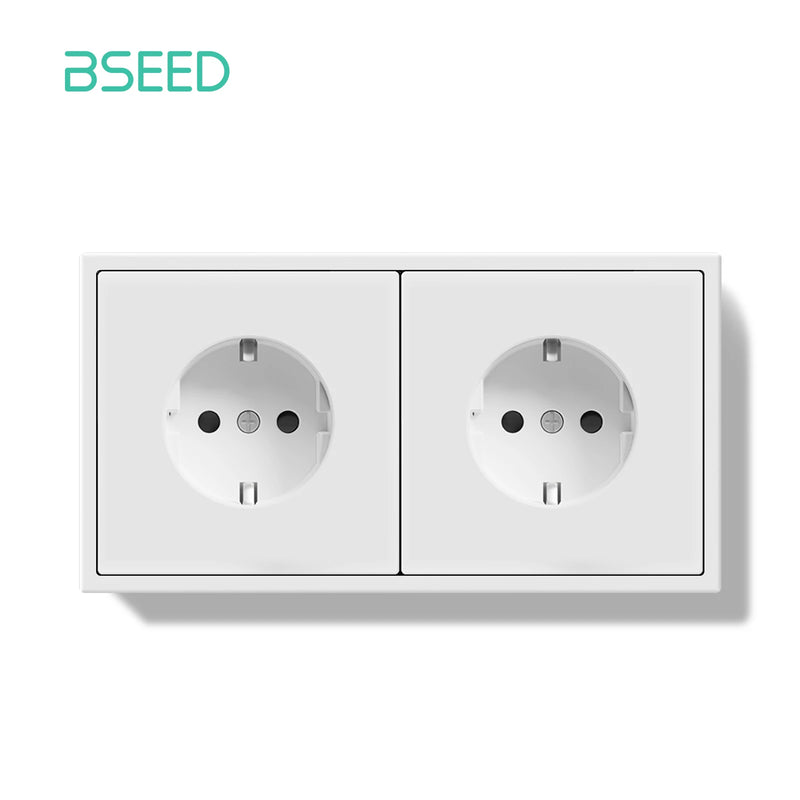 BSEED EU Standard Single Wall Socket Double Electrical Outlets Germany Russia Wall Power Socket White Black Plastic Frame 16A