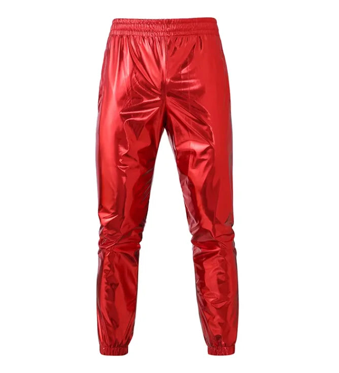 Gold Mens Pants, Elastic Waist Casual Trousers, Silver Fashion Loose Straight Leg Pant, Great for Dance Performances