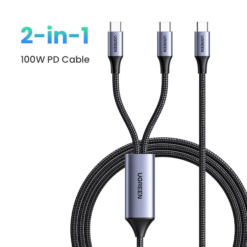UGREEN 100W 2 In 1 USB C to USB C PD Fast Charging for iPhone 15 Pro Galaxy S24 Laptop 5A USB Type C Charging Cable 2 in 1 USB