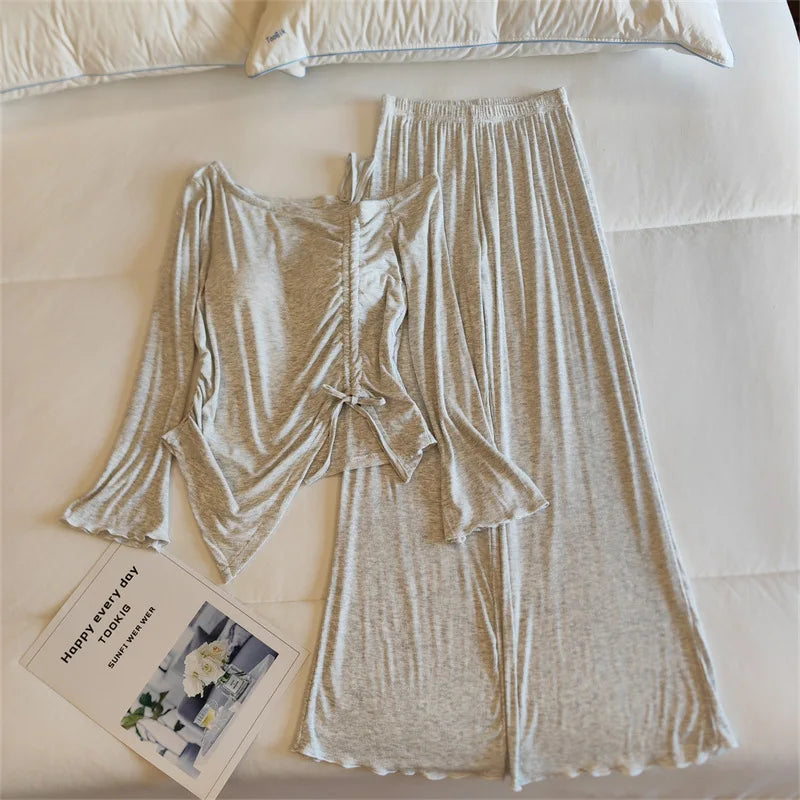 Fashion Modal Sleepwear For Women Pajamas Spring Autumn Chest Pad Outside Wear Pijama Two-piece Set Long Sleeved Home Clothes