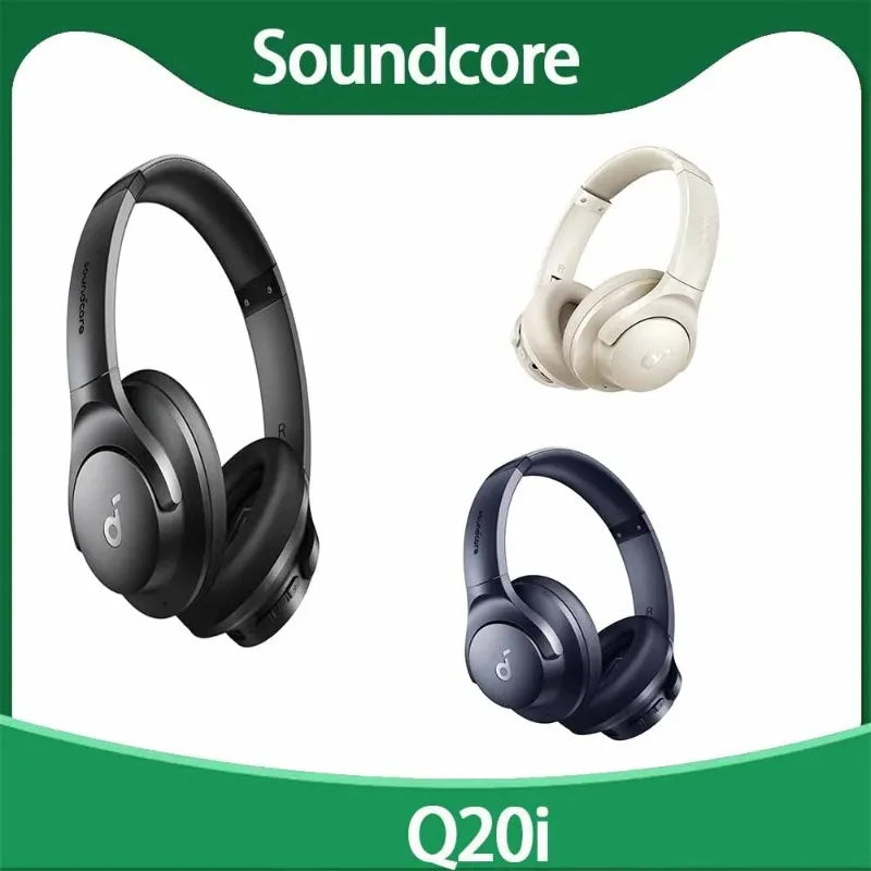កាសស្តាប់ត្រចៀកប៊្លូធូស Soundcore Q20i ភ្ជាប់ក្បាលជាមួយនឹងការកាត់បន្ថយសំឡេងរំខានសកម្ម និងកាសស្តាប់ត្រចៀកសម្រាប់លេងហ្គេម ANKER