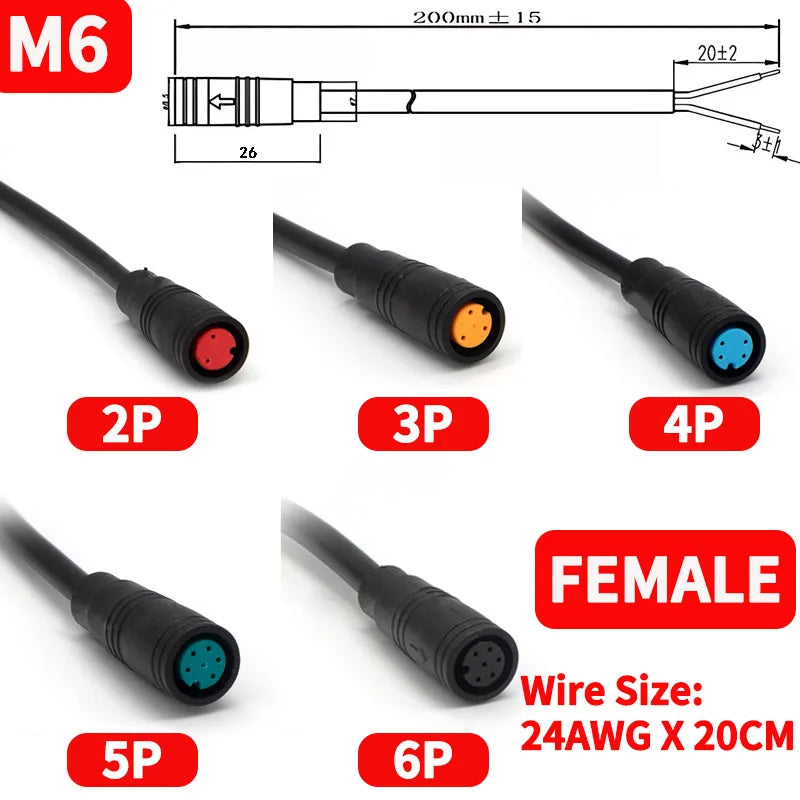 10Sets M6/M8 Multi-Pin Electric Butt Connector 2/3/4/5/6 Pin 20cm Cable Plug, Julet Style for Scooter, Motorcycle, EV Control