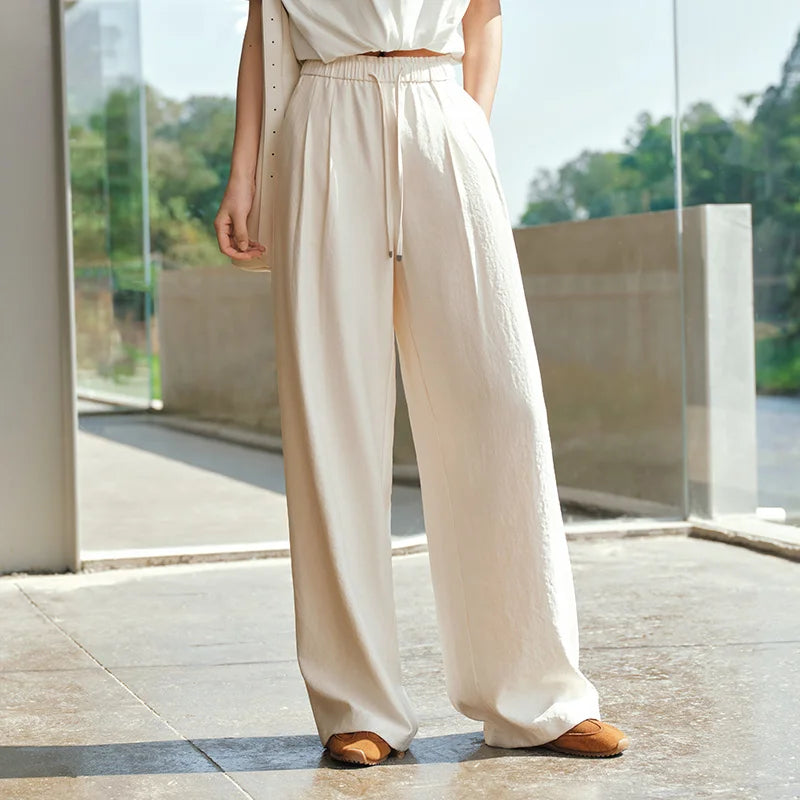 Semir Women Pants Pleated Textured Wide Leg Loose Lace Trim Summer 2026 Casual Style Draped Trousers Bottoms Wear