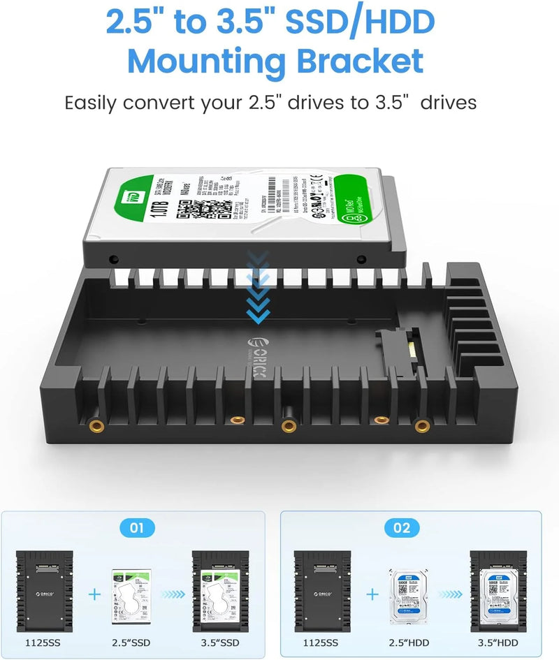 ORICO 2.5 to 3.5 inch Hard Drive Caddy Support SATA 3.0 Support 7 / 9.5 / 12.5mm 2.5 inch SATA HDD and SSD Computer Accessories