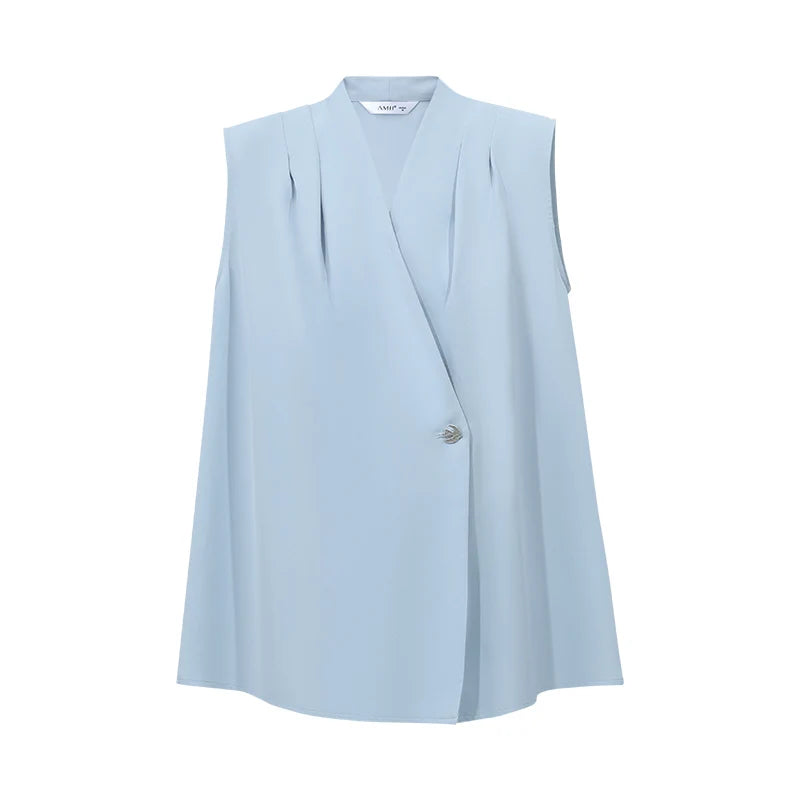 Amii Sleeveless Women's Blouse 2026 Summer New Single Button Elegant Loose Chiffon Top Simple Office Casual Blouses 12622146