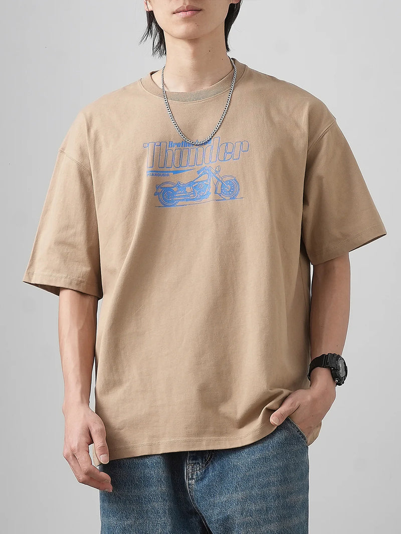 DUKEEN Vintage Motorcycles Printed Men's T Shirts 100% Cotton Summer 320G Heavyweight High Quality Short Sleeve Graphic Tops