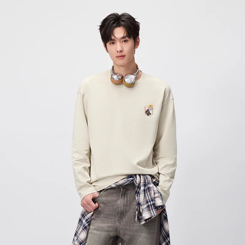 Semir Men Tshirt Long Sleeve Loose Crew Neck Embroidered Detail 2026 Autumn Couple Casual Pullover Everyday Top