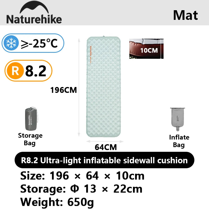 Naturehike 2026 New Camping Inflatable Mattress R 5.8/6.5/8.2 Light Portable Tent Sleeping Pad Outdoor Travel Hiking Beach Mat