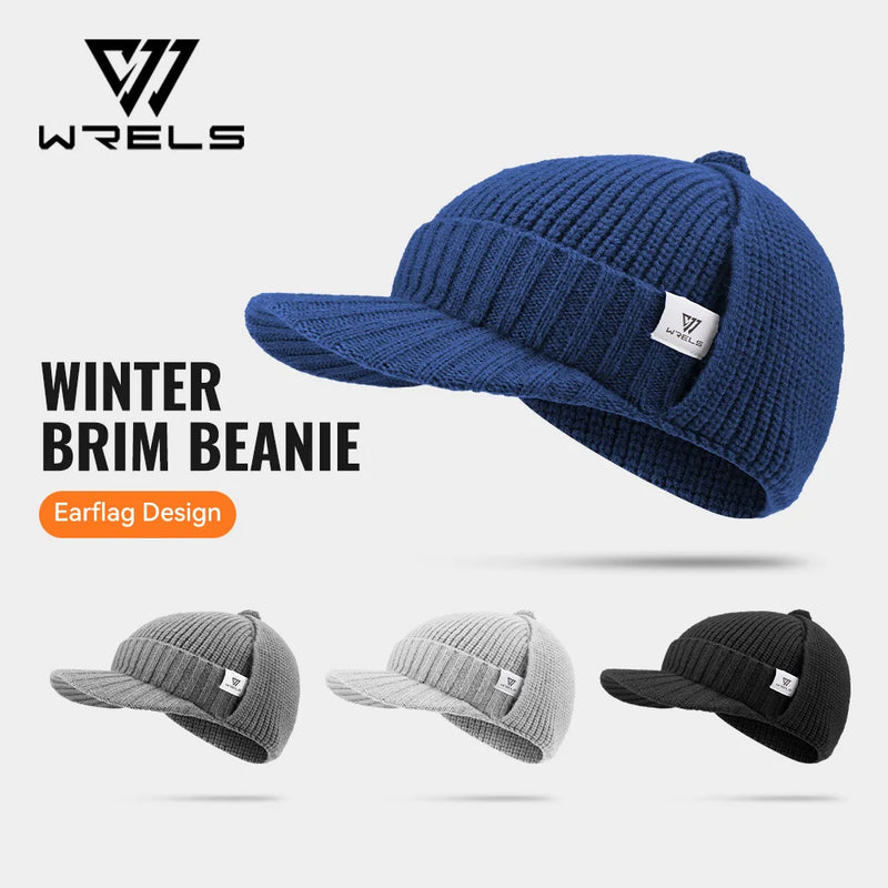 WRELS Winter Earflap Beanie Warm Knit Hat Fleece Lined Thermal Thickened Windproof Cold Weather Outdoor Ski Cycling