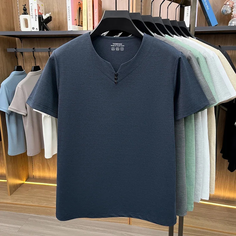 Men Henley Neck T Shirt With Classic Placket Short Sleeve Ideal For Everyday Office Work And Casual Wear Activities