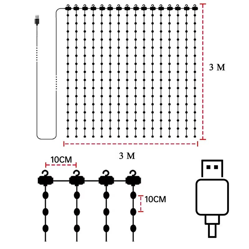 Smart Curtain Lights 400LEDs RGB Fairy Lights Bluetooth App LED String Remote Control DIY Music Sync Window Bedroom Party Decor