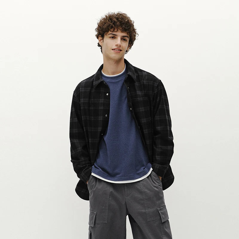 អាវបុរស Semir ក្រណាត់ Corduroy លំនាំ Plaid ដៃវែងឆ្នាំ ២០២៦ រដូវរងាសមស្រួលស្លៀក រចនាប័ទ្មធម្មតា ស្លៀកពាក់ជាស្រទាប់ៗ មើលទៅប្រចាំថ្ងៃ