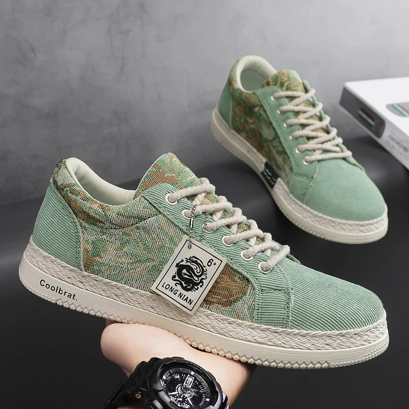 Men's Canvas Casual Shoes Spring and Autumn New Breathable Soft-Sole Outdoor Flat Walking Shoes Fashion Joker Sports Board Shoes