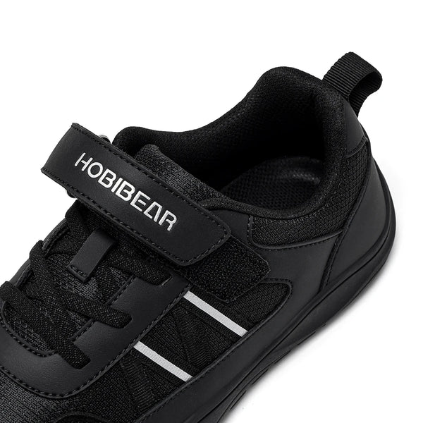 HOBIBEAR Big Kid Wide Width Shoes Barefoot Hook-Loop Artificial Leather Sneakers Lightweight Zero Drop Walking Shoes