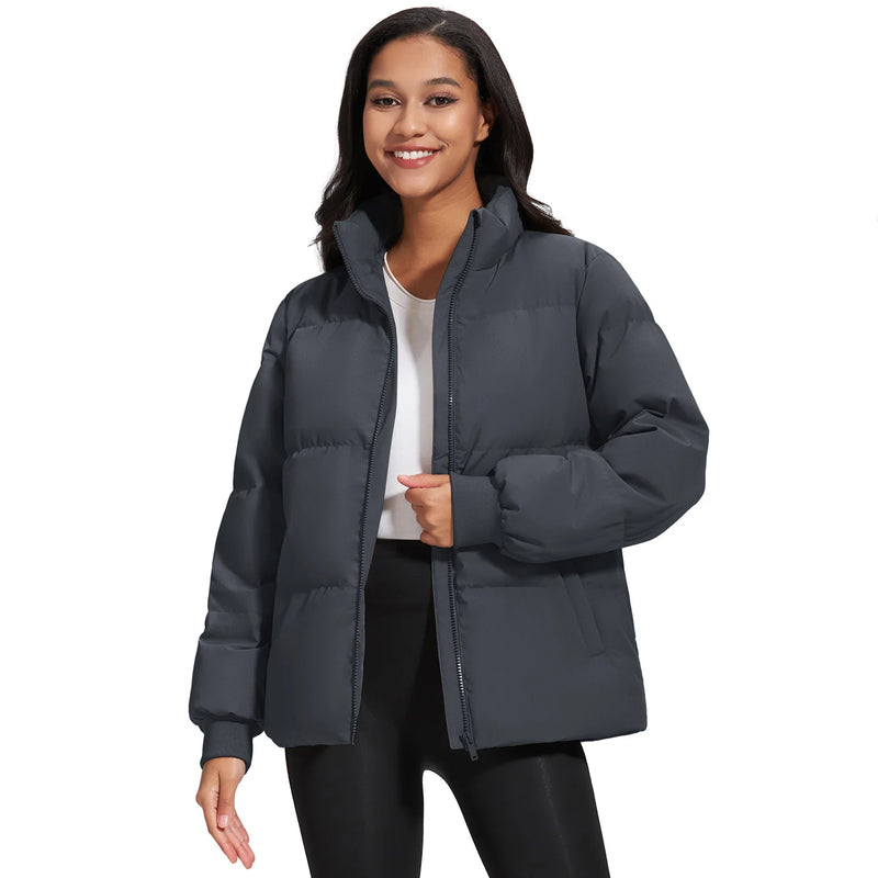 TACVASEN Womens Winter Padded Quilted Duck Down Coat Waterproof Warm Zip Up Daily Jacket Windproof Stand Collar Casual Jacket