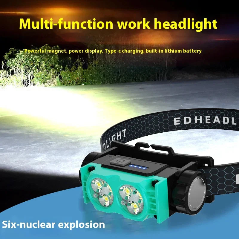 ចង្កៀងមុខ LED អាចសាកបាន ពិលការពារទឹកសម្រាប់បោះតង់ក្រៅផ្ទះ ចង្កៀងមុខនេសាទ